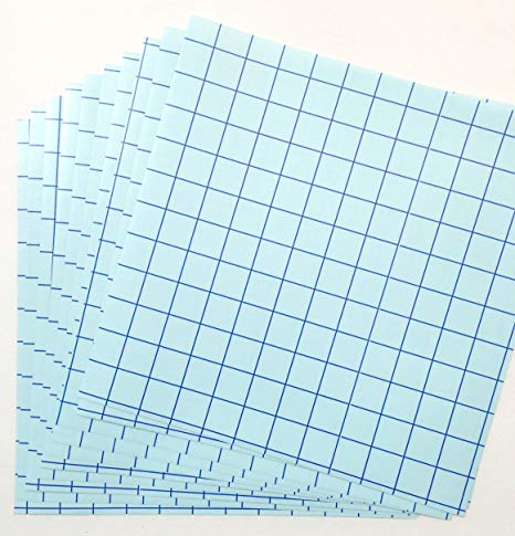 Historical illustration of stacked Blue Grid transfer sheets. Offer: one 12 in × 12 in sheet, not the stack or a pack.