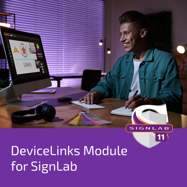 Official Fiery product illustration for DeviceLinks Module for SignLab; digital add-on artwork, not physical packaging