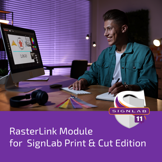 Official Fiery product illustration for RasterLink Module for SignLab Print and Cut; digital add-on artwork, not physical packaging