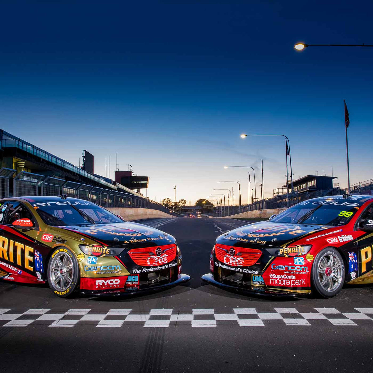 Two race cars with red, black and gold graphics, from the MetaWrap MD-X manufacturer gallery.