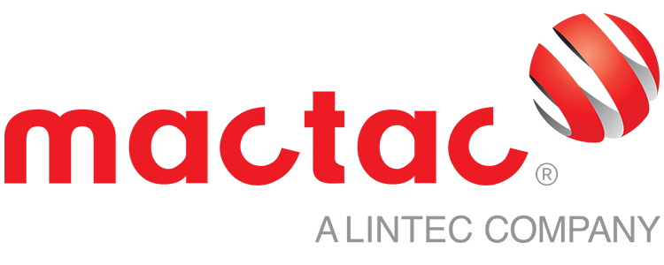Mactac brand logo with red wordmark, red and grey icon, and LINTEC group name.