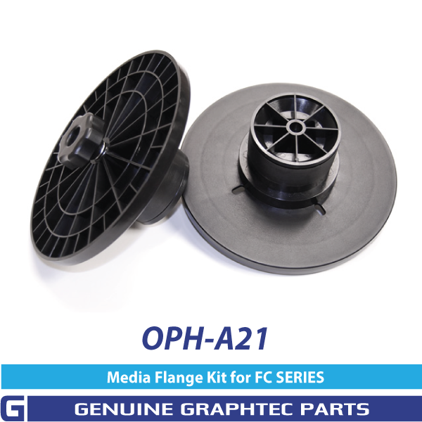 Graphtec OPH-A21 media flange pair — genuine-parts product image showing the two flanges supplied