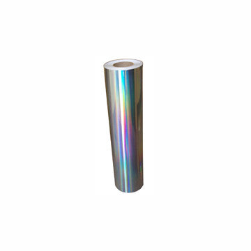 Silver-toned reflective vinyl roll with rainbow highlights; representative VinylEfx Brite image, not an exact roll-size photograph.