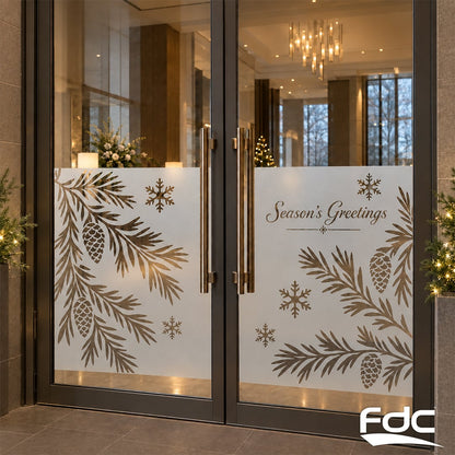 Decorative frosted window graphics on double entrance doors, shown as an application example.
