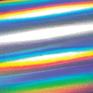FDC 3400 holographic film swatch showing bands of reflected rainbow color.